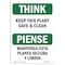 Signmission OSHA THINK Sign, Keep This Plant Safe & Clean Bilingual, 5in X 3.5in Decal, 3.5" W, 5" L, Landscape OS-TS-D-35-L-11840 - alternate 1